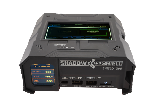 Front view of the black Shield-399 digital-forensics appliance