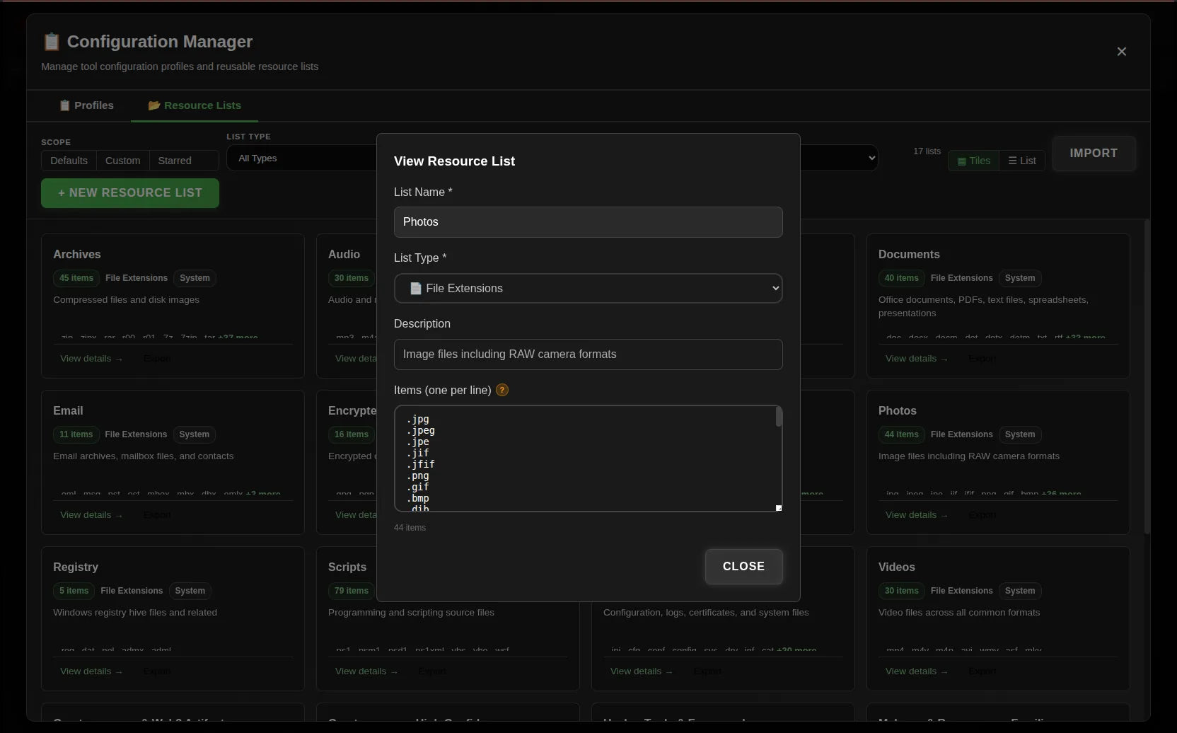 Shield-399 dashboard: Resource-list details