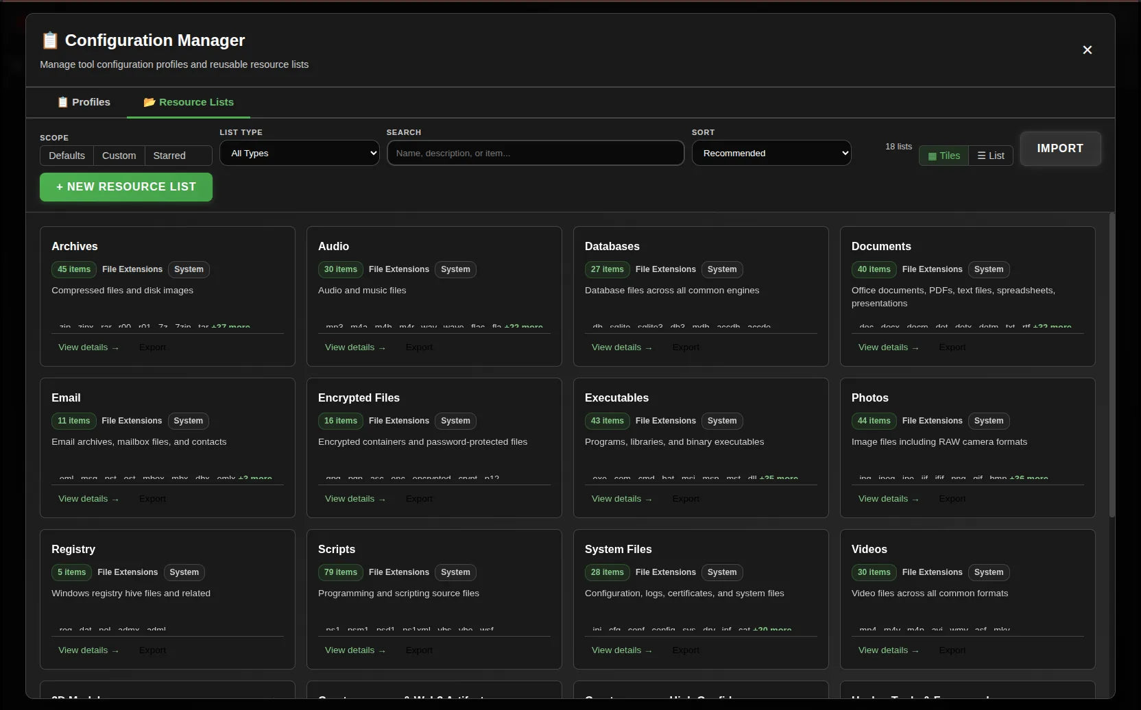 Network Dashboard showing Resource-list tiles