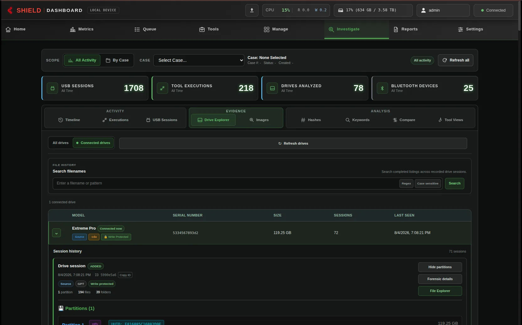 Network Dashboard showing Expanded connected-drive session