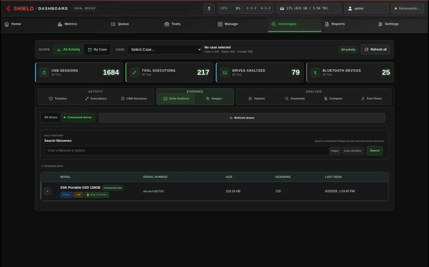 Network Dashboard showing Drive Explorer summary