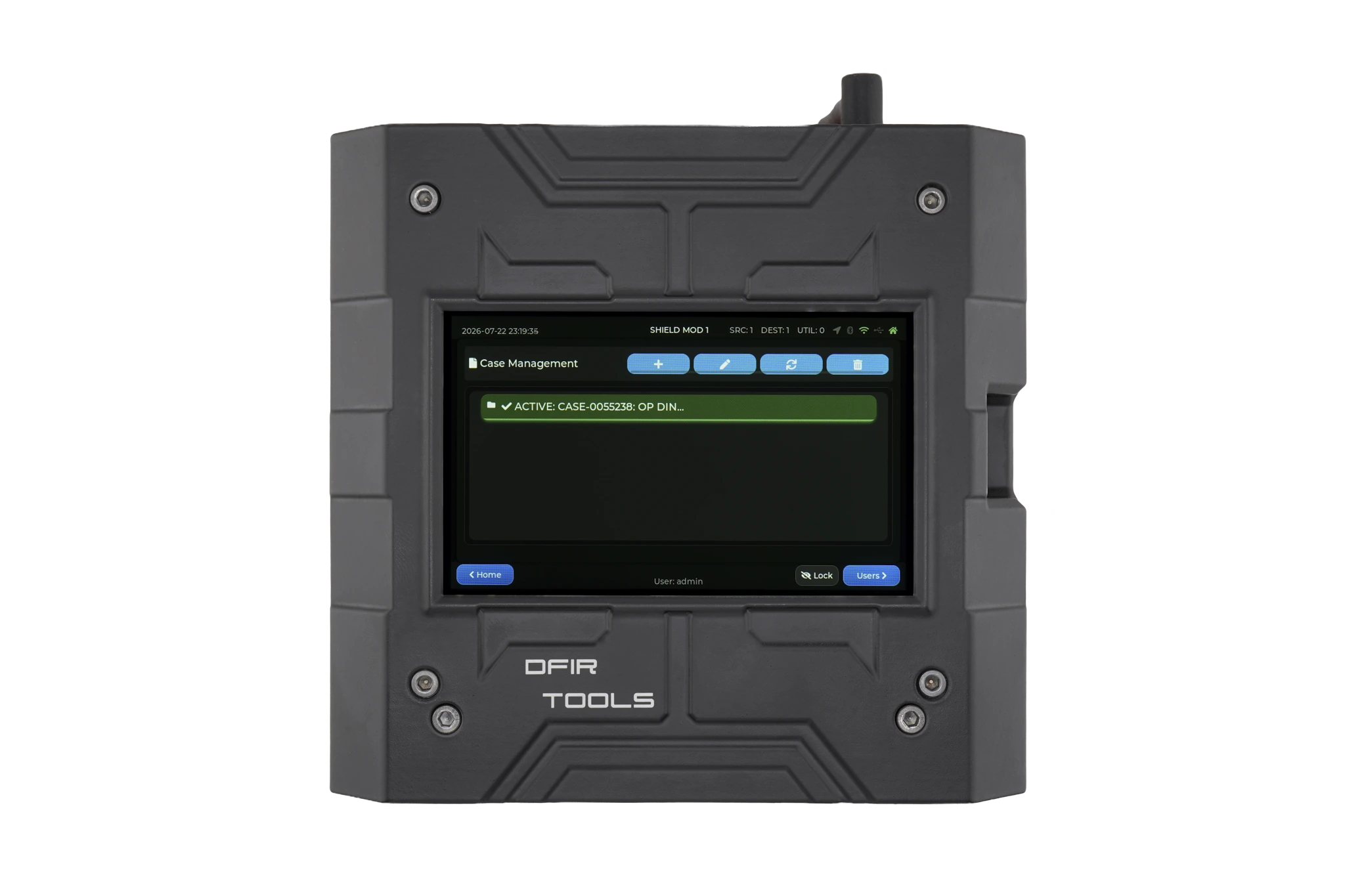 Active case selection shown on the Shield-399 unit