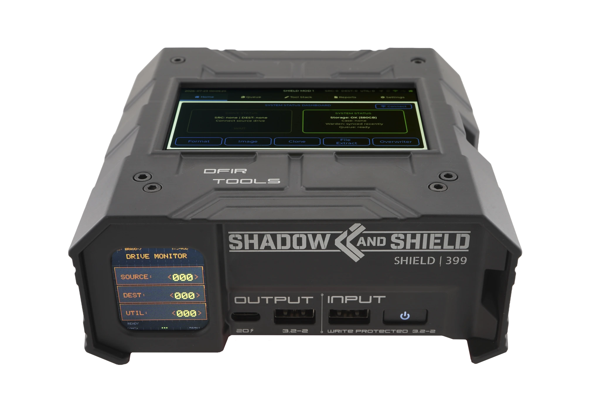 Write-protected input and multi-destination controls shown on the Shield-399 unit