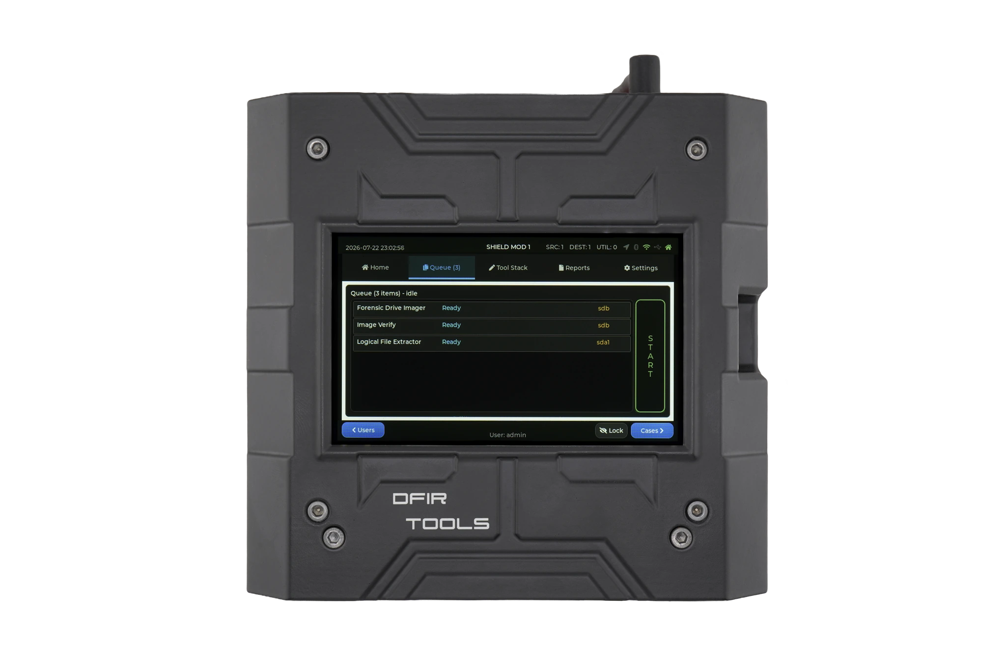 Three tools prepared in the queue shown on the Shield-399 unit