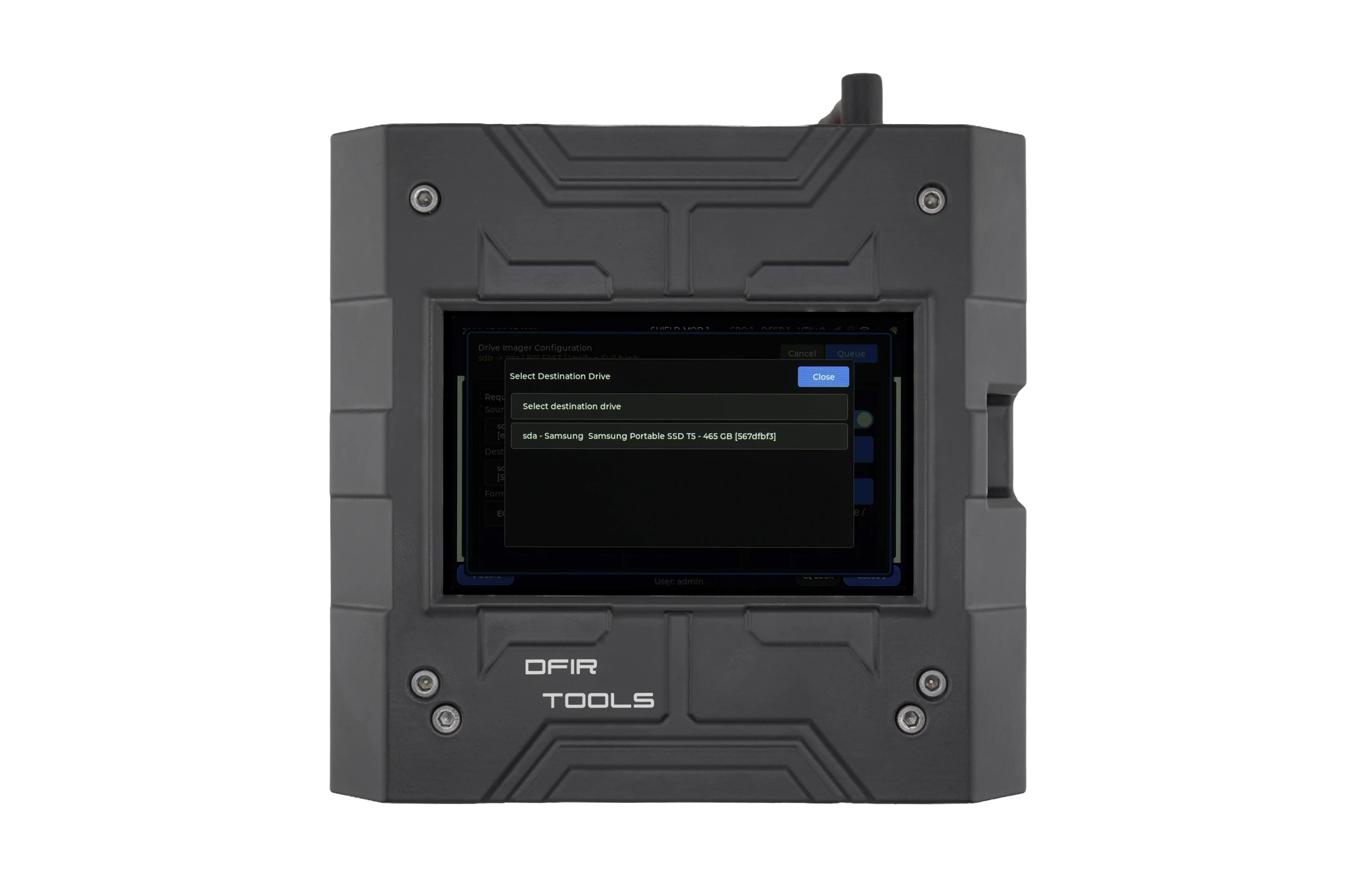 Select a destination drive shown on the Shield-399 unit