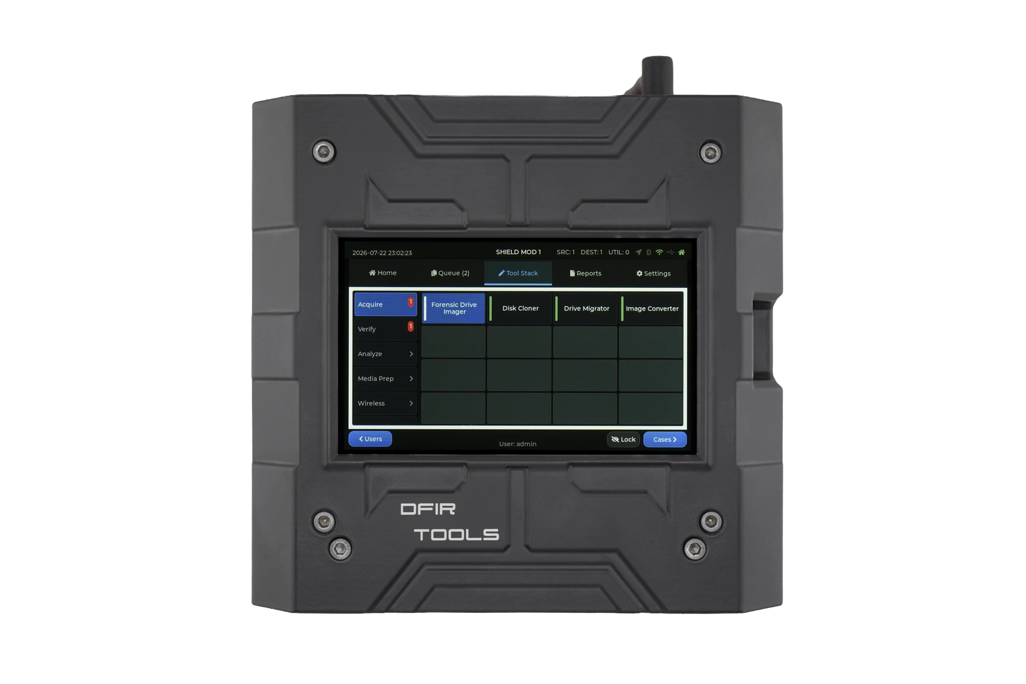 Drive Imager selected in the tool stack shown on the Shield-399 unit