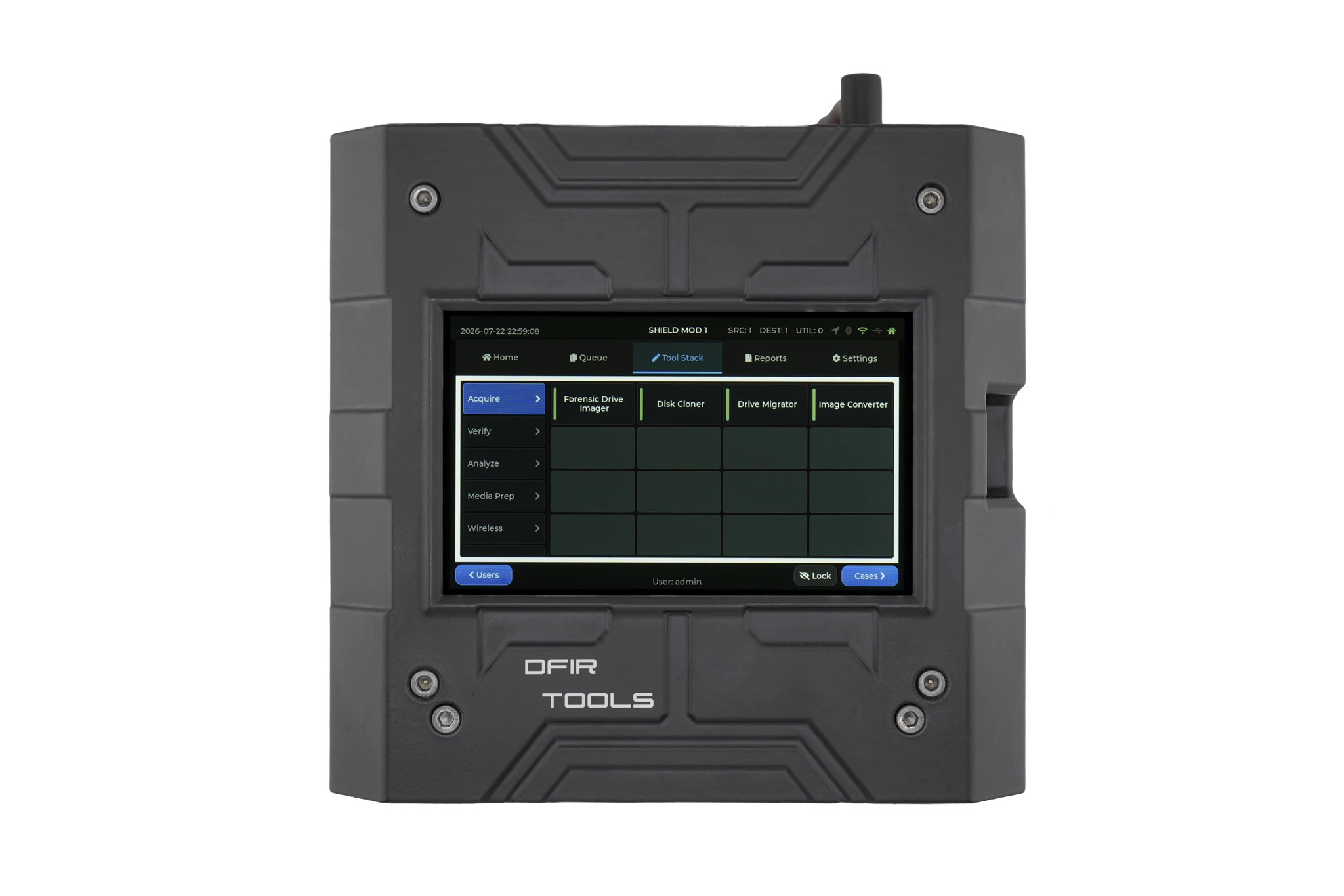 Tool stack menu shown on the Shield-399 unit