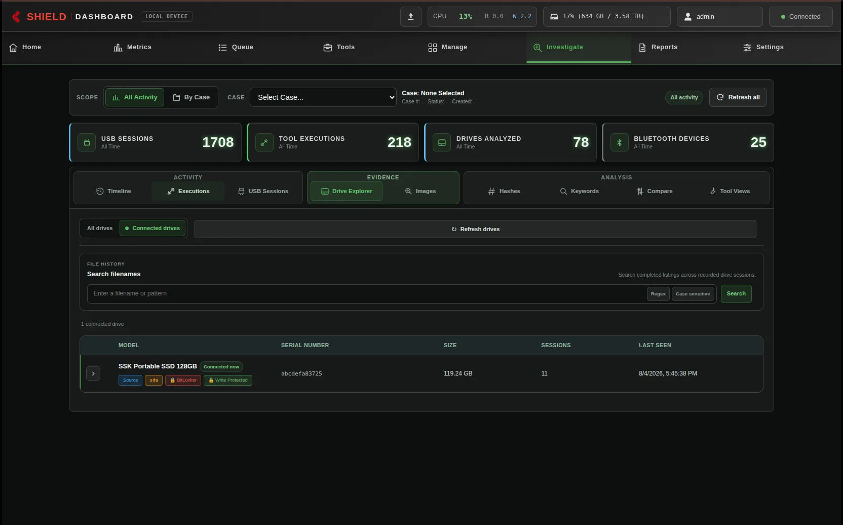 Shield-399 dashboard: Connected-drive overview