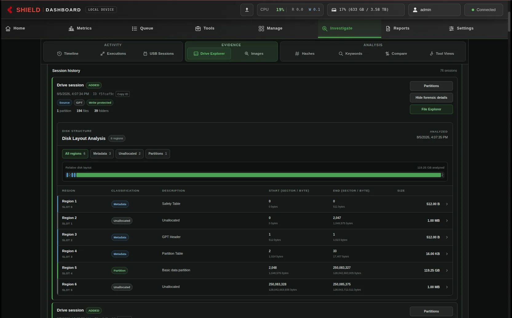 Shield-399 dashboard: Disk-layout analysis