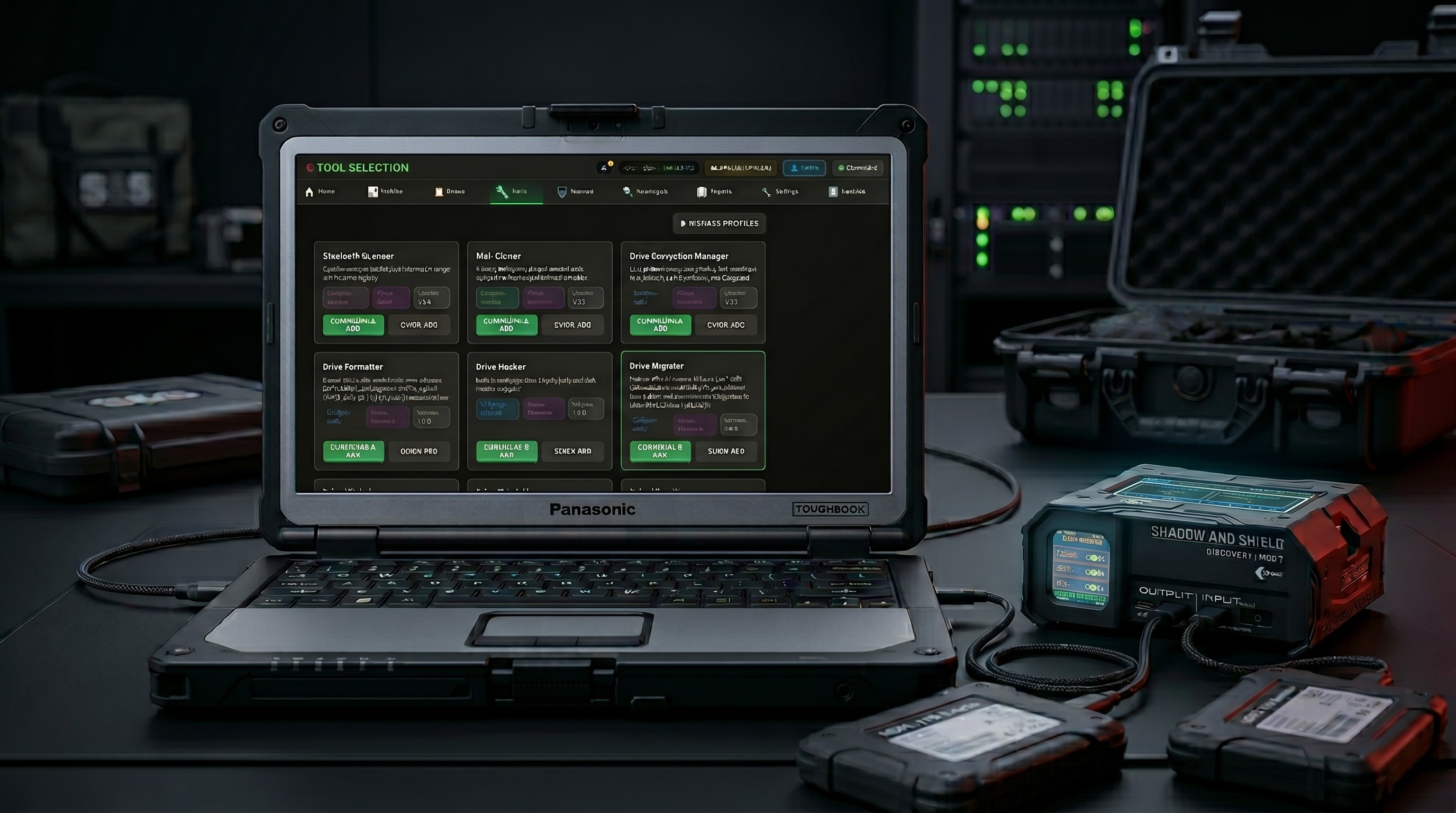 Shadow and Shield dashboard shown on a laptop beside the Shield 399 appliance